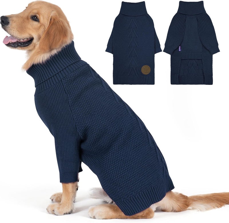 cyeollo Store 3XL Dog Sweaters for Large Dogs Boy, Stretchable & Cozy Warm Knit Doggy Sweater with Sleeves Turtleneck Fall Winter Cold Weather Big Dog Clothes Like Doberman Labrador, Navy XXXL - Image 1